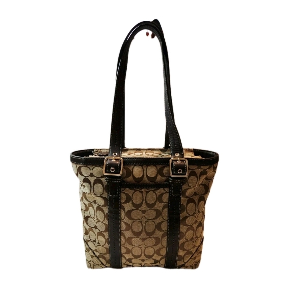 Coach Jaqcuered Medium Tote Brown Handbag F12645 EUC